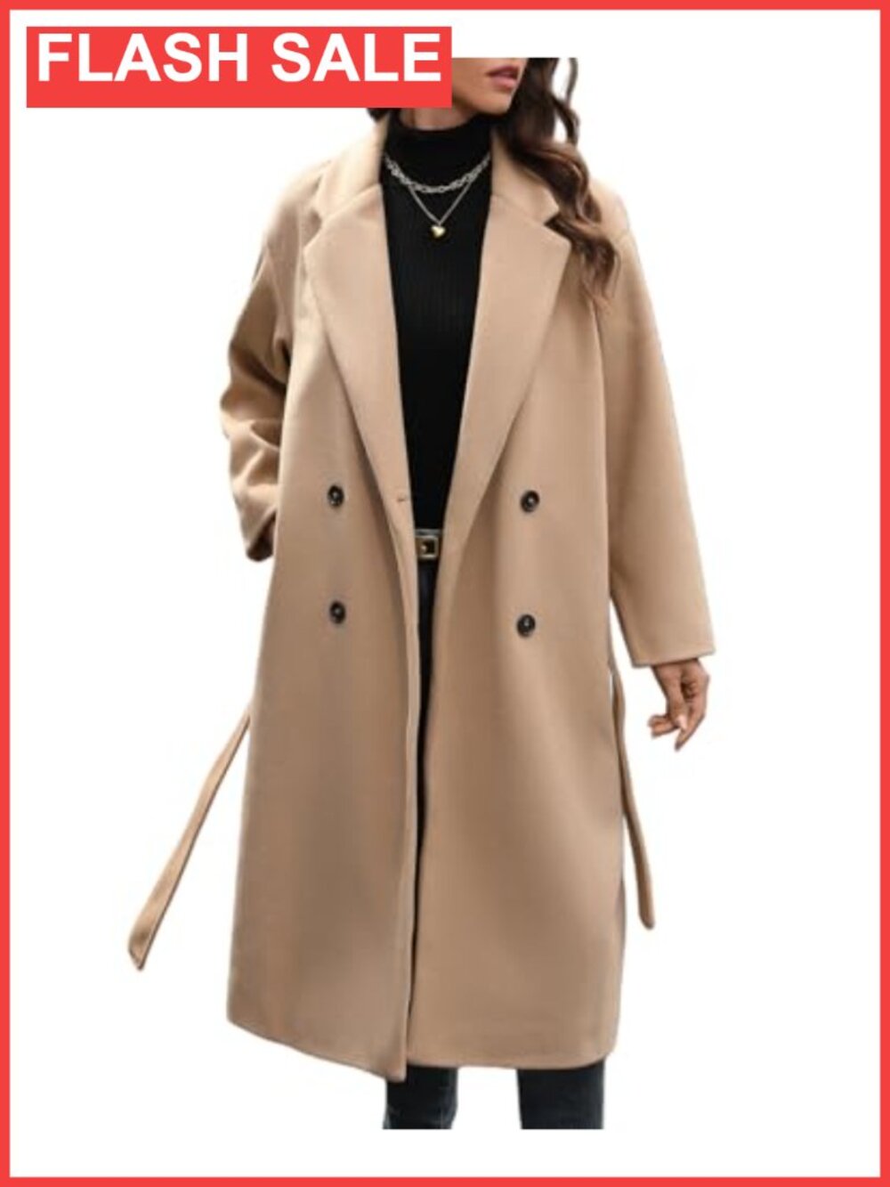 Wool Blend Double Breasted Notch Lapel Long Trench Peacoat Women